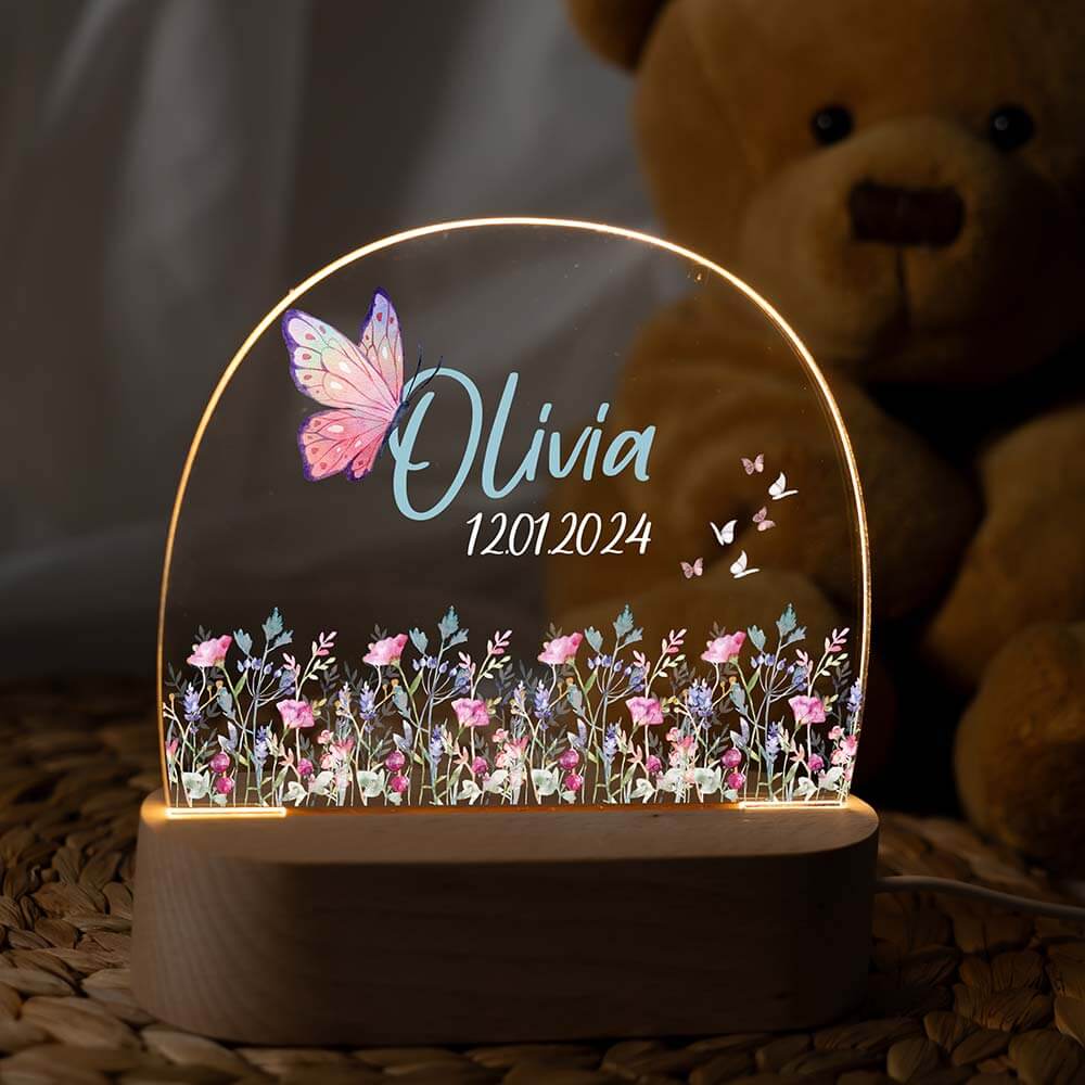 Nachtlicht Kinder personalisiert - Blumenwiese & Schmetterlinge