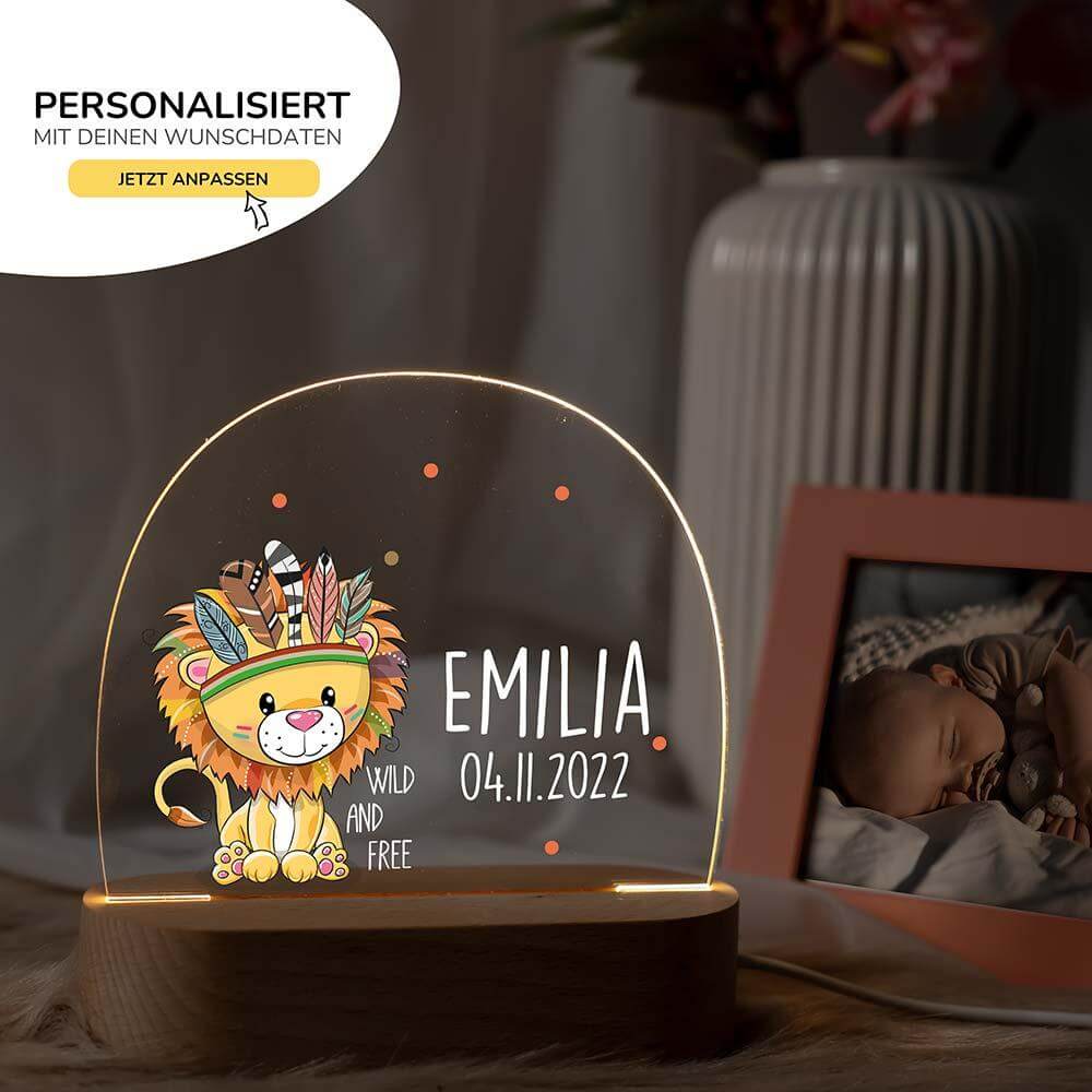 night lamp with lion, feathers motif for children