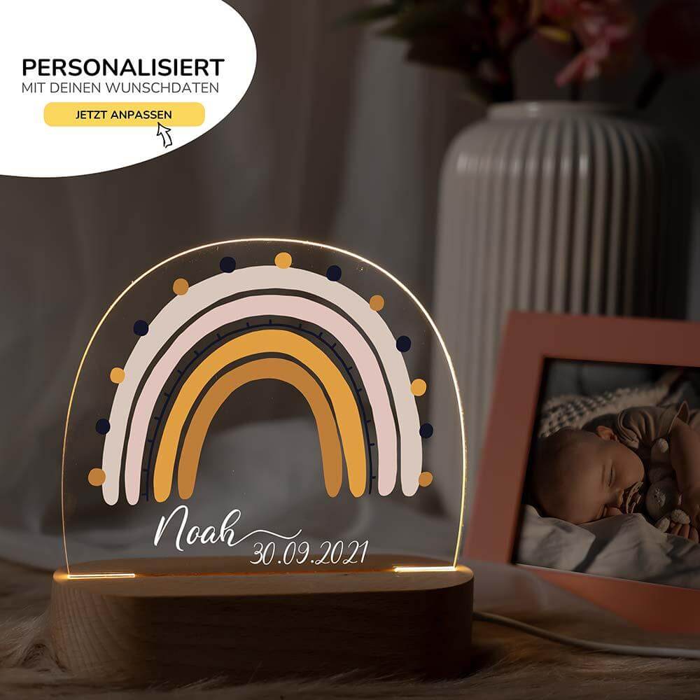 handcrafted rainbow dot night lamp with personalized engraving