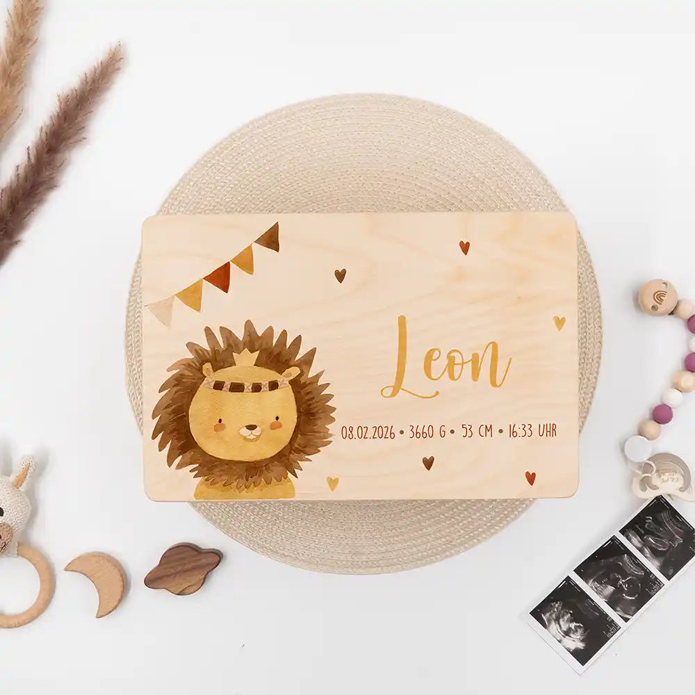 Boîte à souvenirs bébé personnalisée Petit lion – ambiance chambre de bébé