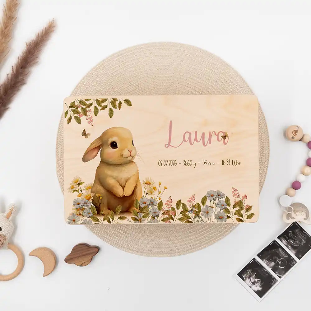 Boîte à souvenirs bébé personnalisée Petit lapin – ambiance chambre de bébé