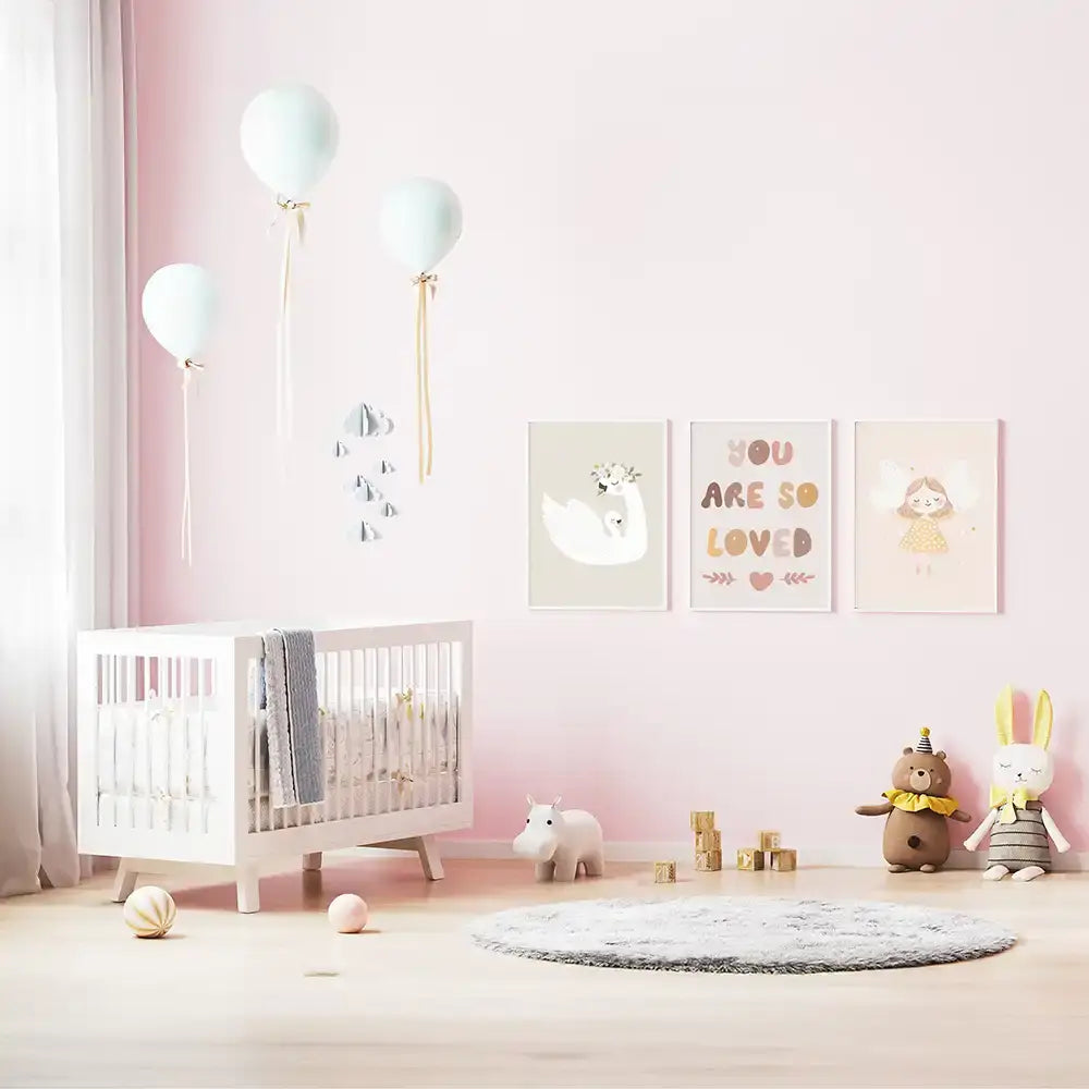 Poster 3er-Set - Schwan, "You are so loved" & Engel fürs Kinderzimmer