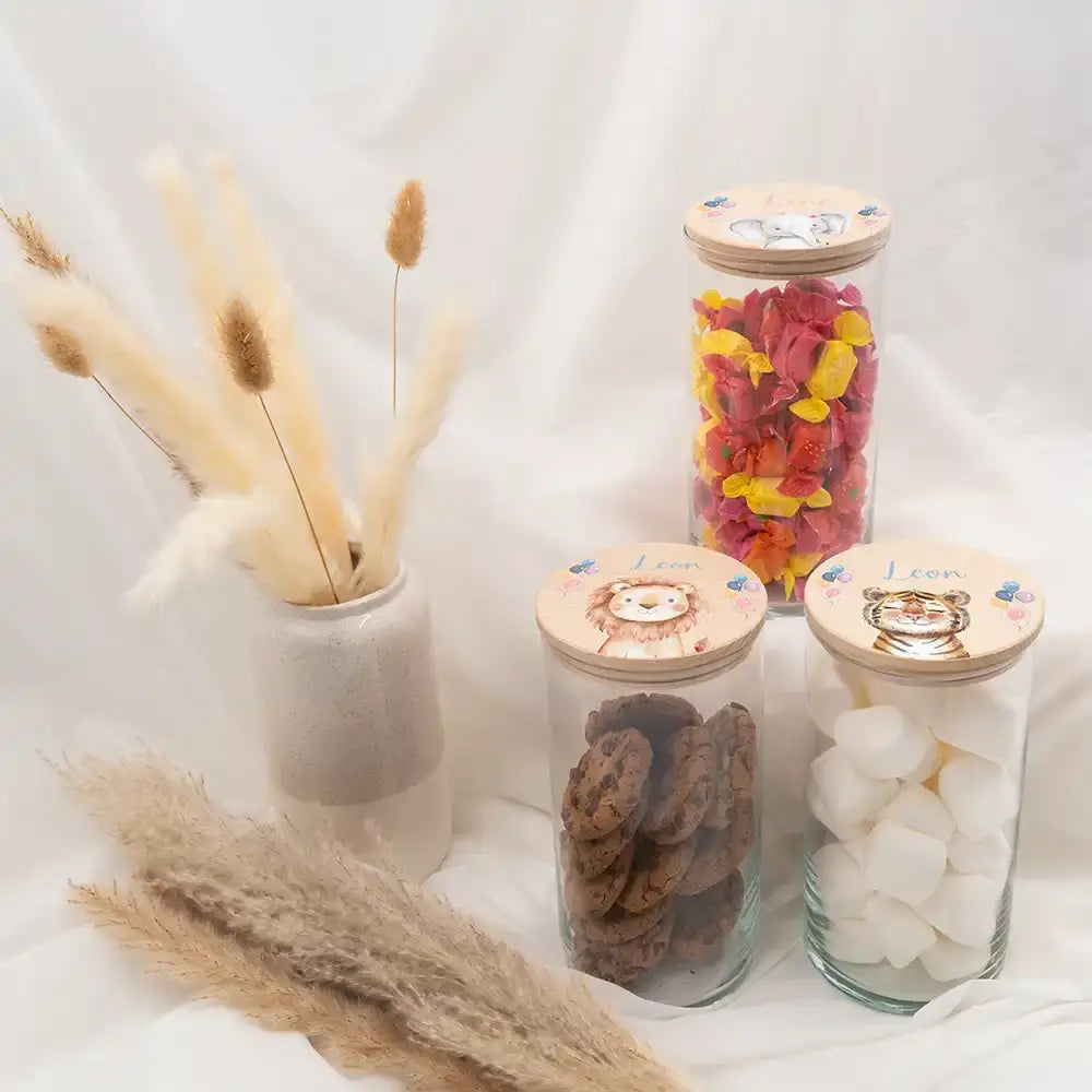 Vorratsglas mit Tierdesign - Kinderzimmer Aufbewahrung mit Namen - 1200ml groß