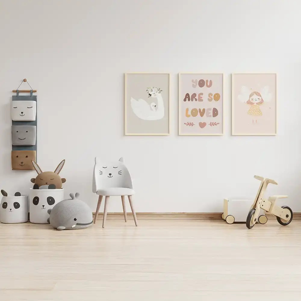 Poster 3er-Set - Schwan, "You are so loved" & Engel fürs Kinderzimmer