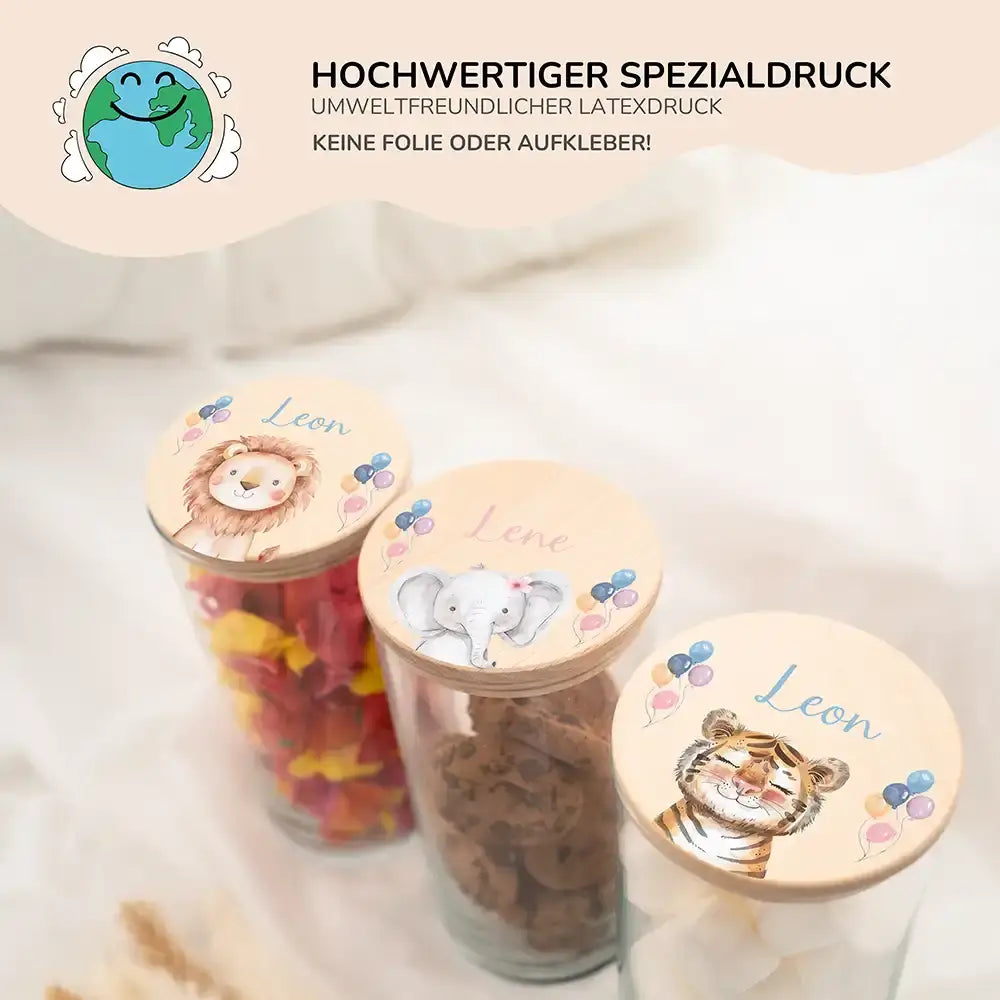Vorratsglas mit Tierdesign - Kinderzimmer Aufbewahrung mit Namen - 1200ml groß