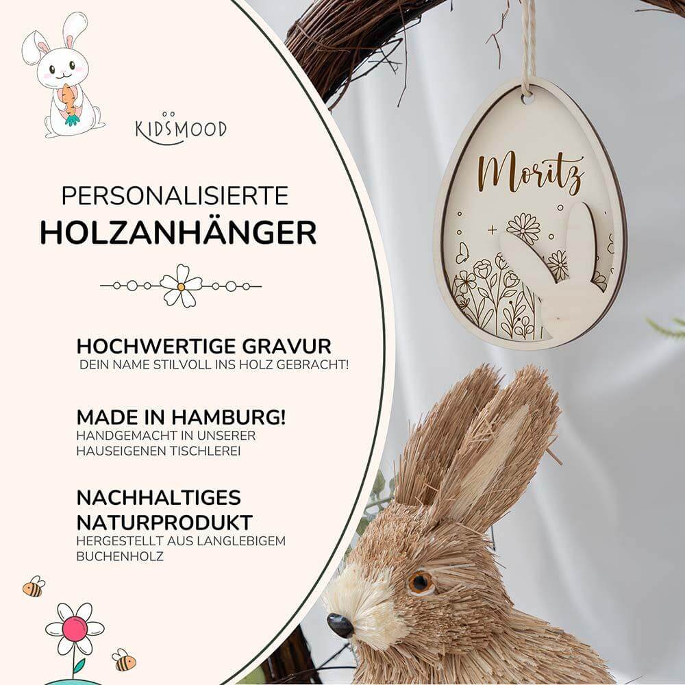 detailed view of personalized wooden Easter decoration