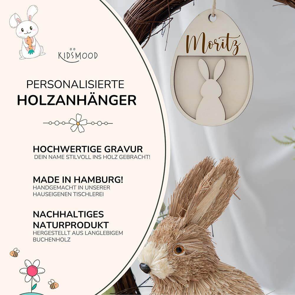 detailed view of personalized wooden Easter decoration