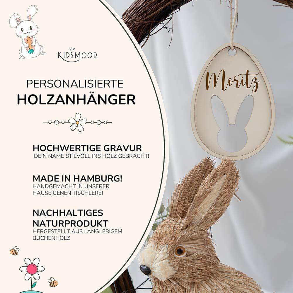 detailed view of personalized wooden Easter decoration