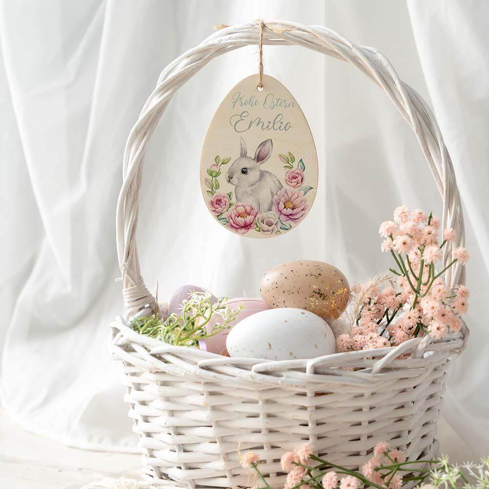 close-up of unique personalized wooden Easter egg