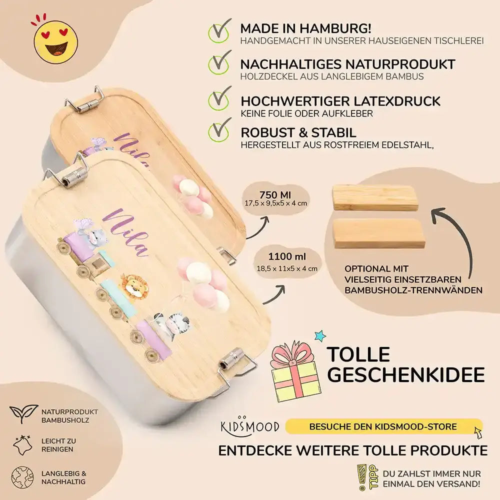 detailansicht der gravierten tiere eisenbahn motive auf brotdose