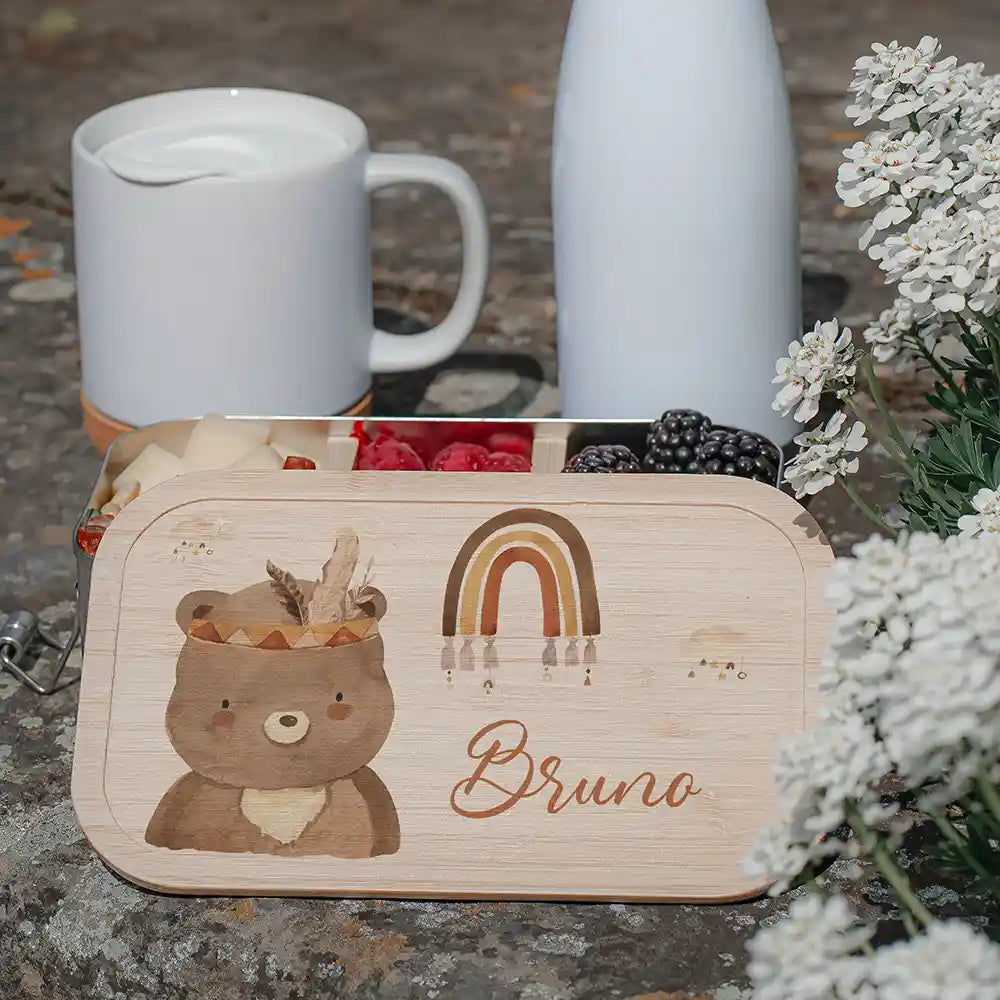 Brotdose Kinder personalisiert -  Bär Boho