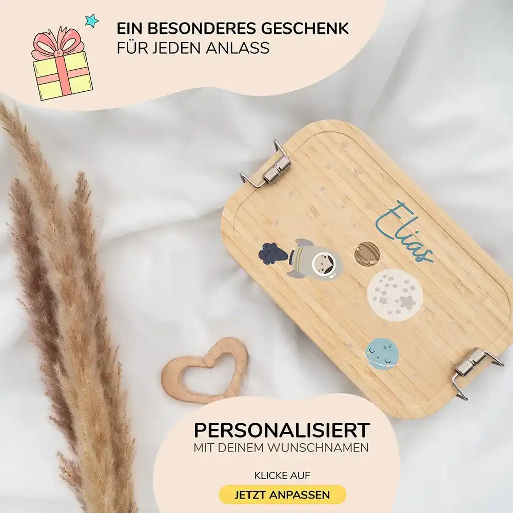 hochwertige brotdose mit großem weltall personalisiert