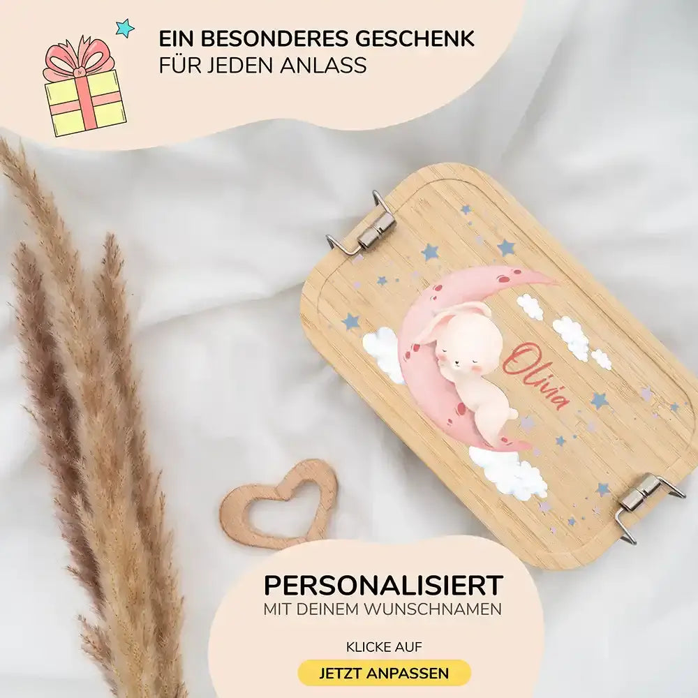 hochwertige brotdose mit baby hase personalisiert