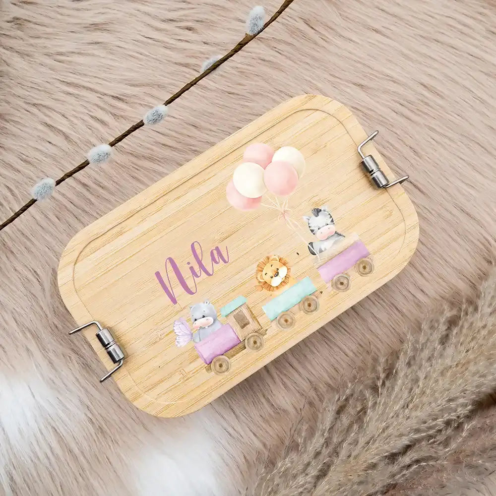 personalisierte aufbewahrungsdose mit tiere eisenbahn design