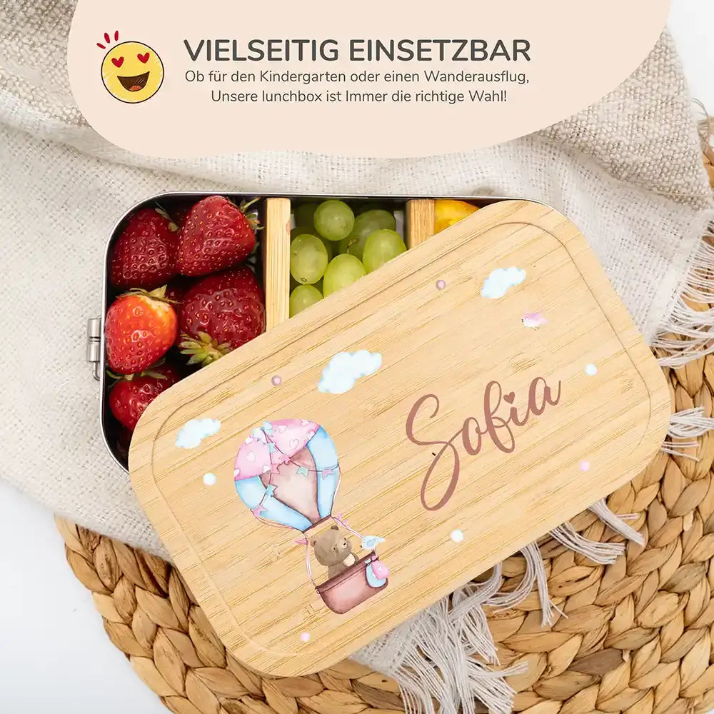 hochwertige brotdose mit ballon bär personalisiert