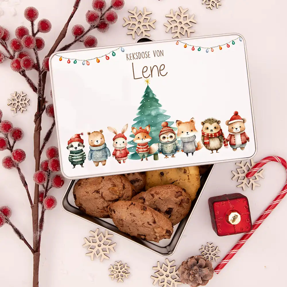 Keksdose aus Metal personalisiert - Winterwald-Freunde