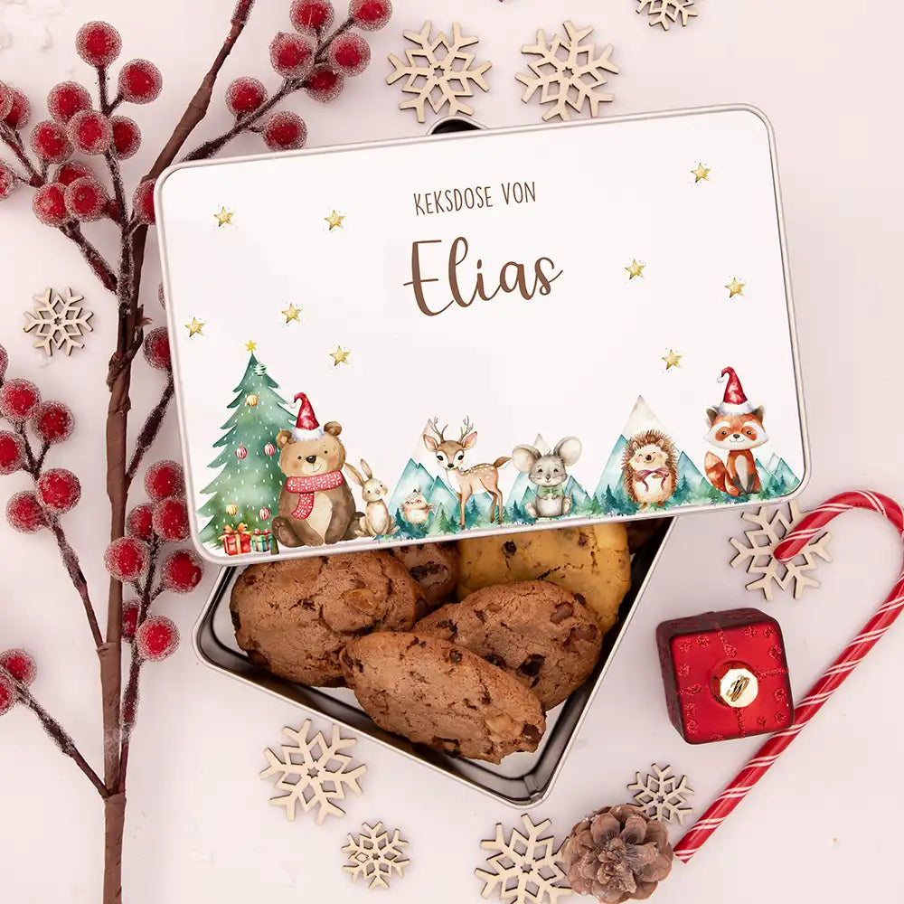 Keksdose aus Metal personalisiert - Kekszauber mit Waldfreunden