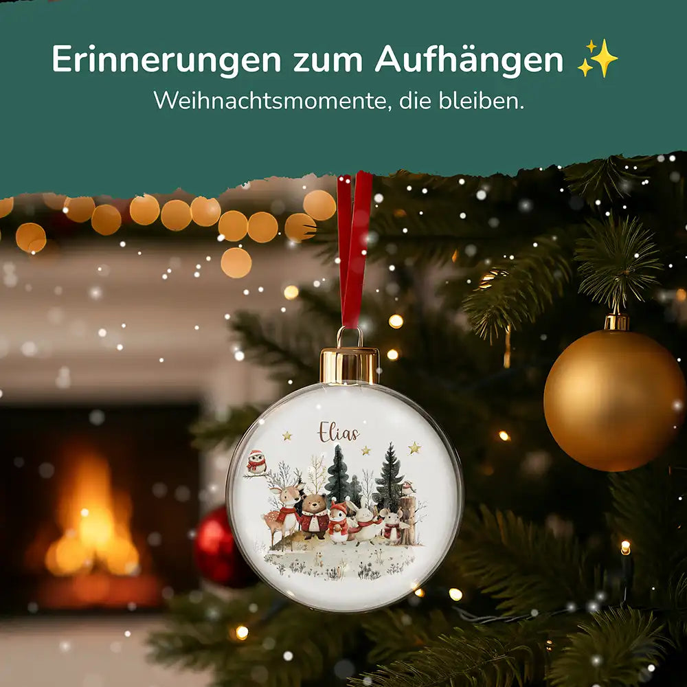 Weihnachtskugel personalisiert mit Namen - Kleine Freunde des Tannenwaldes