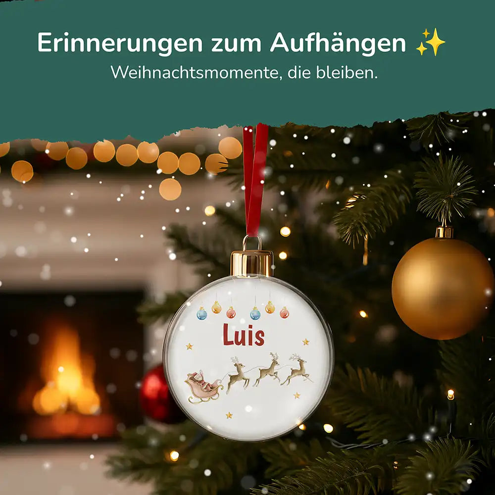 Weihnachtskugel personalisiert mit Namen - Rentierschlitten