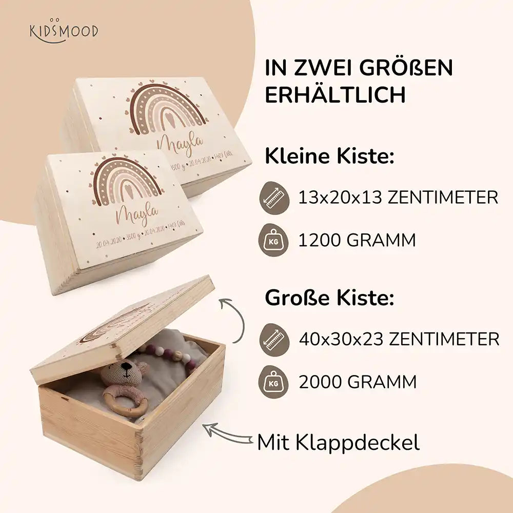 detailansicht der gravierten regenbogen und herz motive auf erinnerungskiste