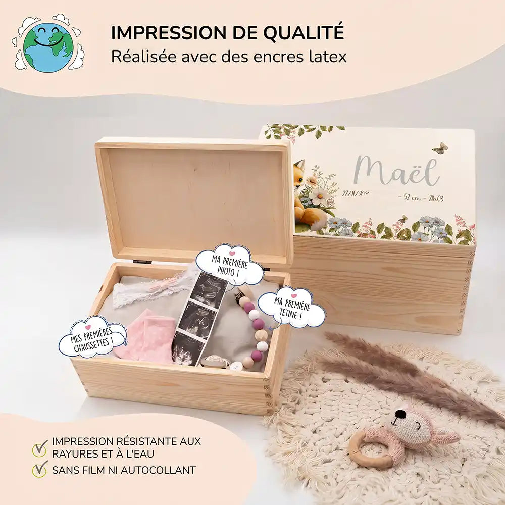 Boîte à souvenirs bébé personnalisée – Bébé renard