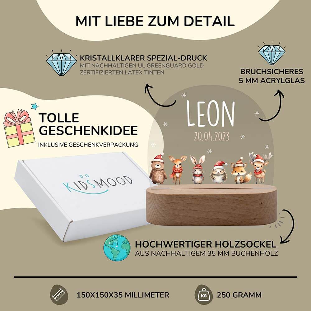 Nachtlicht Kinder personalisiert - Weihnachtsfreunde