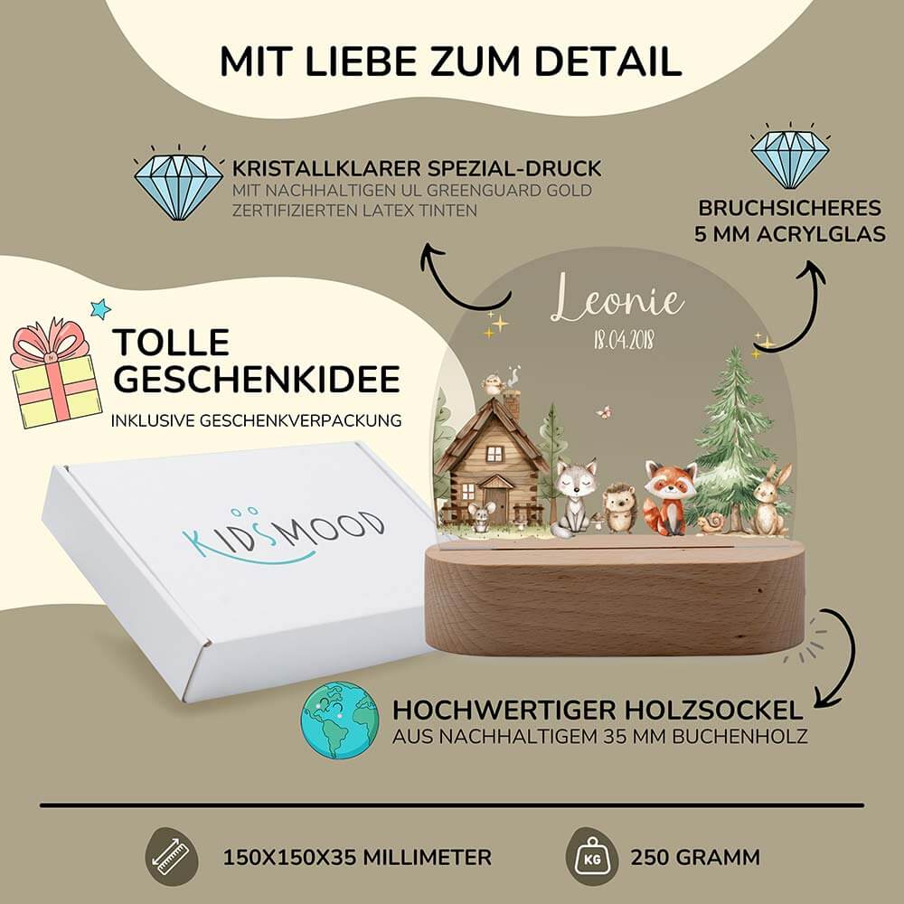 Nachtlicht Kinder personalisiert - kleine Waldfreunde