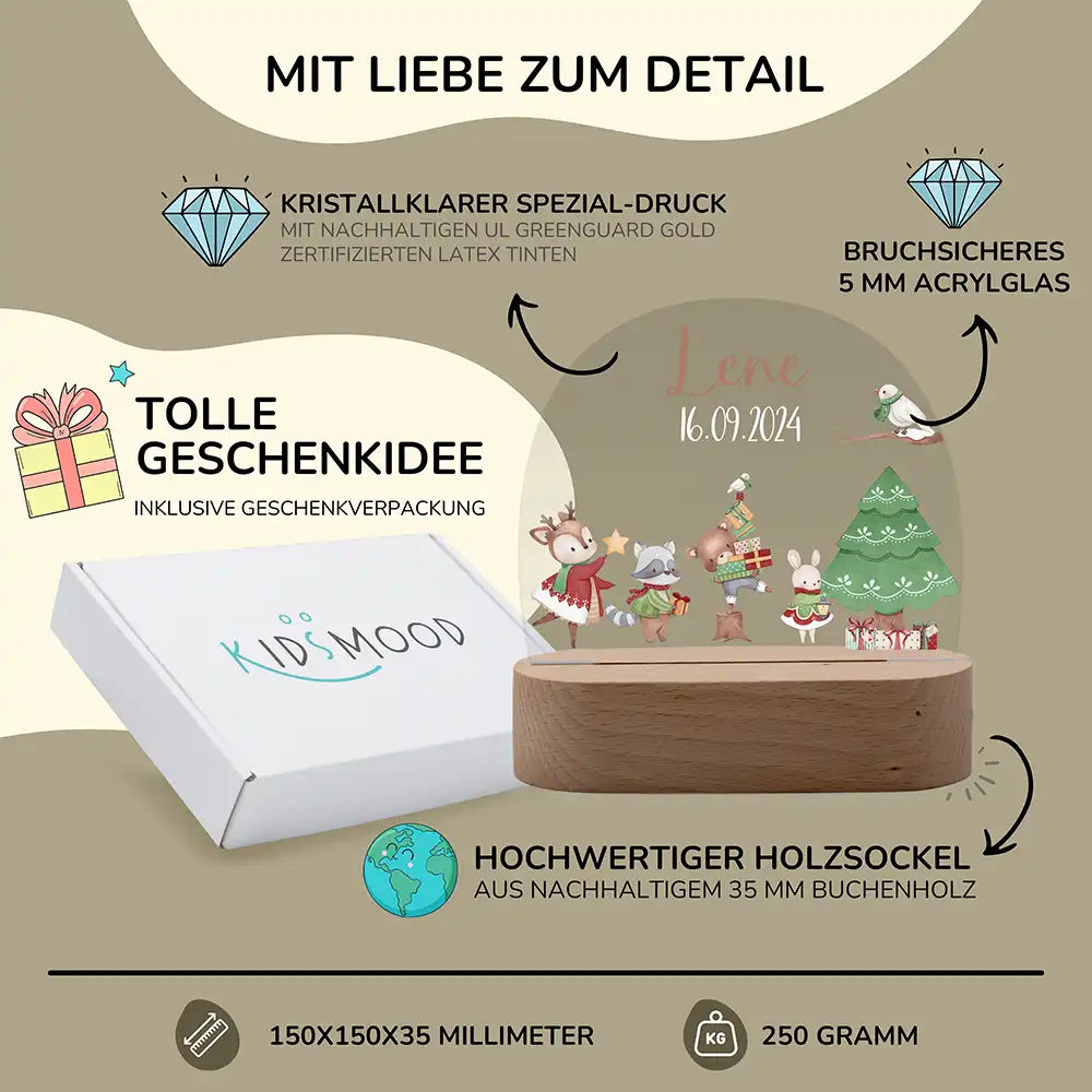 Nachtlicht Kinder personalisiert Weihnachten - Tanzende Tierfreunde