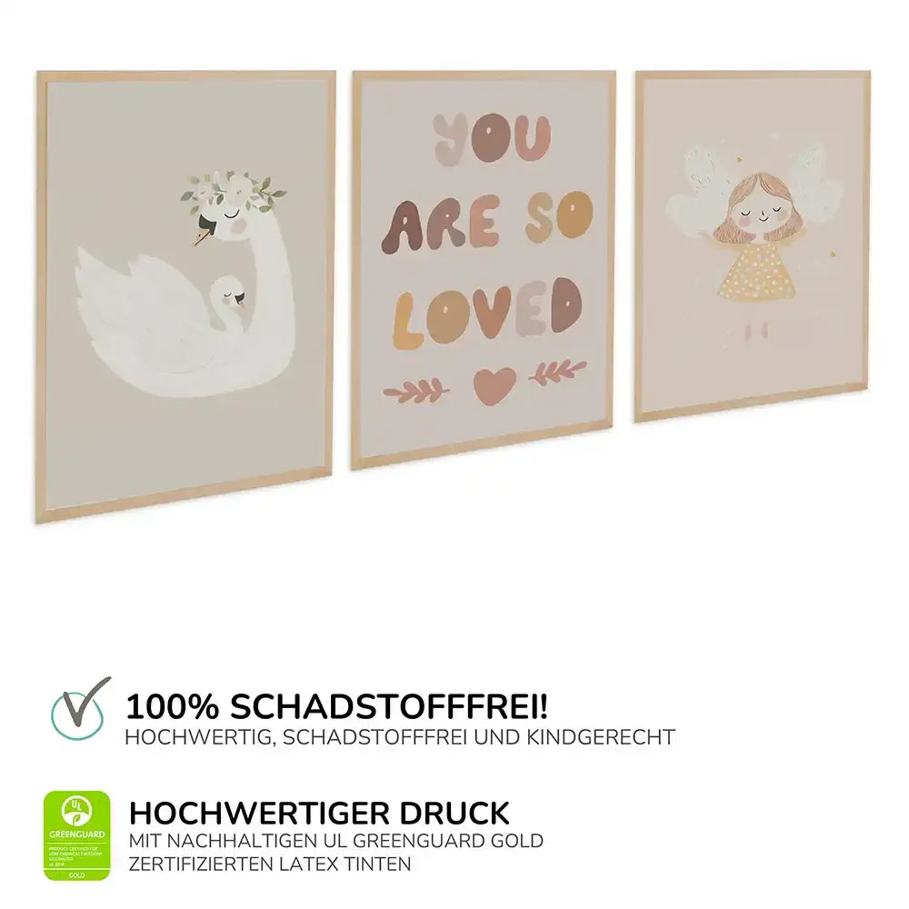 Poster 3er-Set - Schwan, "You are so loved" & Engel fürs Kinderzimmer