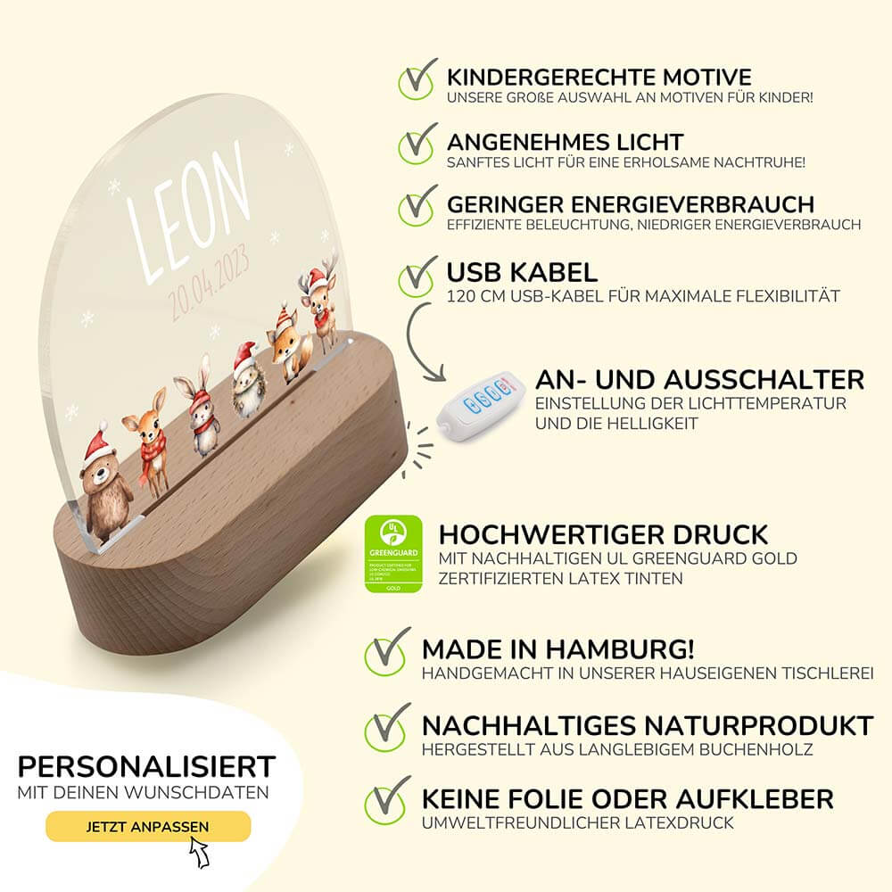 Nachtlicht Kinder personalisiert - Weihnachtsfreunde