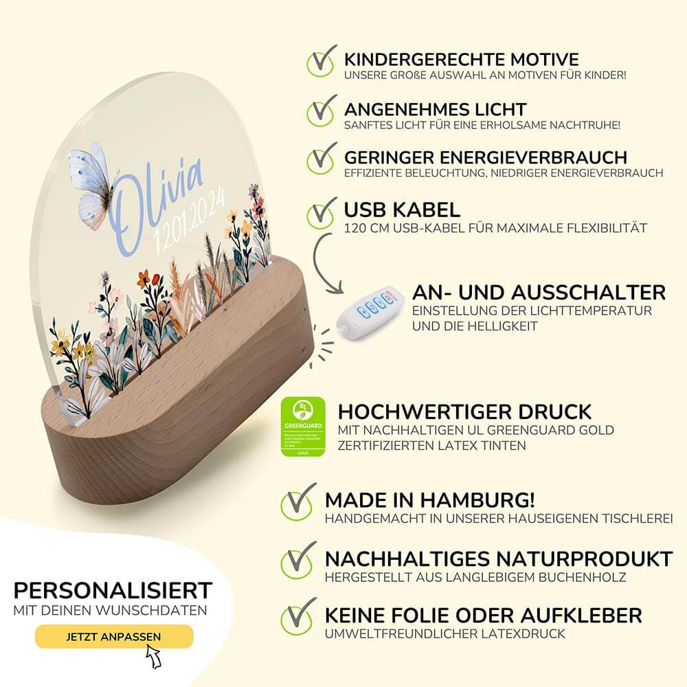 Nachtlicht Kinder personalisiert - Blumenwiese