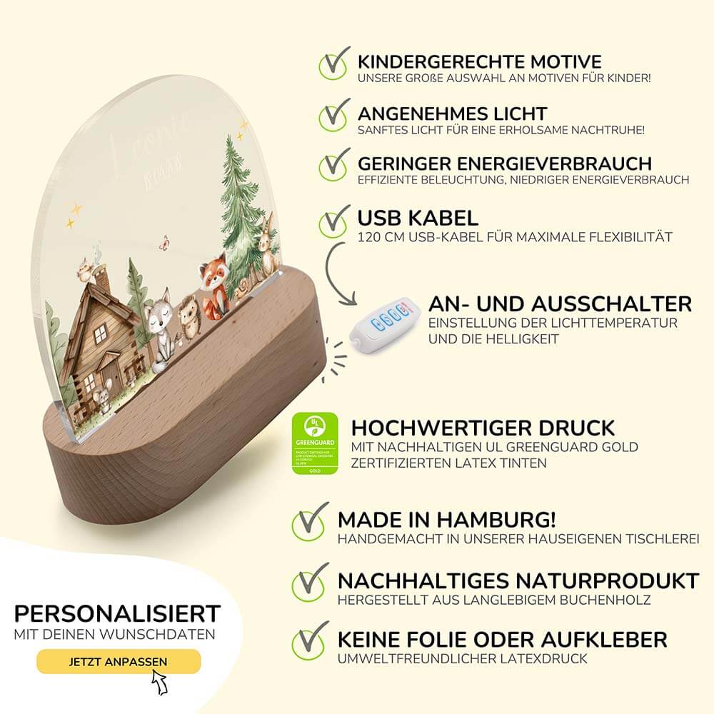 Nachtlicht Kinder personalisiert - kleine Waldfreunde
