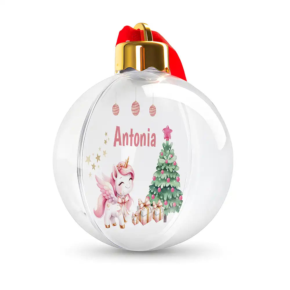 Weihnachtskugel personalisiert mit Namen - Einhorn