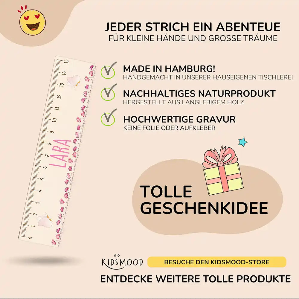 Lineal personalisiert - Schmetterling Blumen