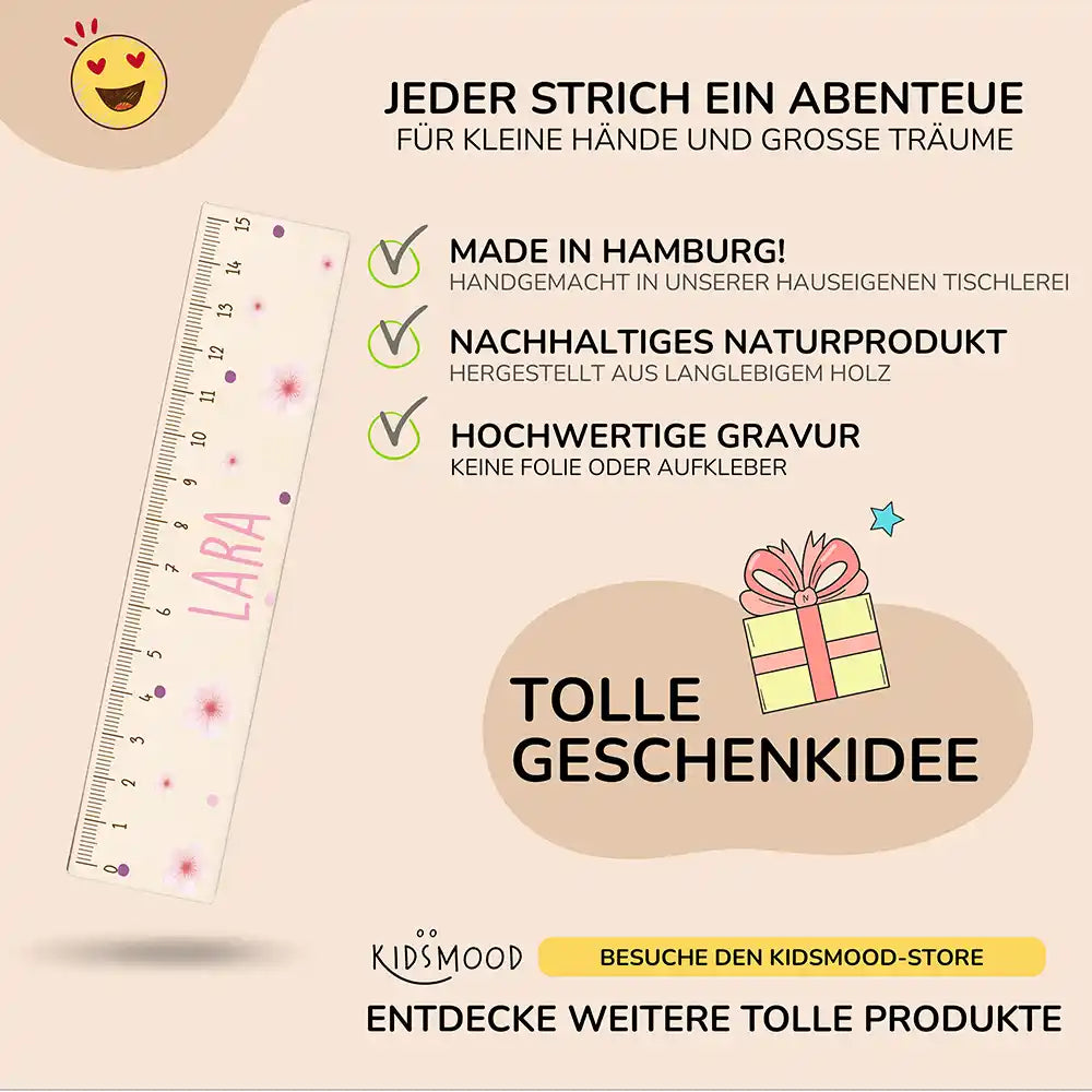 Holzlineal personalisiert - Blumen