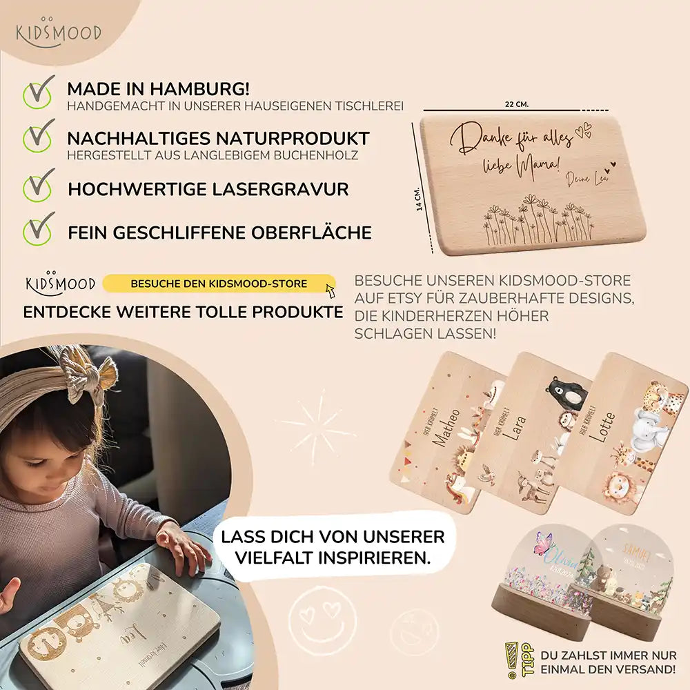 Frühstücksbrettchen Holz Holz Mama aus Holz mit Gravur Danke für alles - Muttertag Geschenk