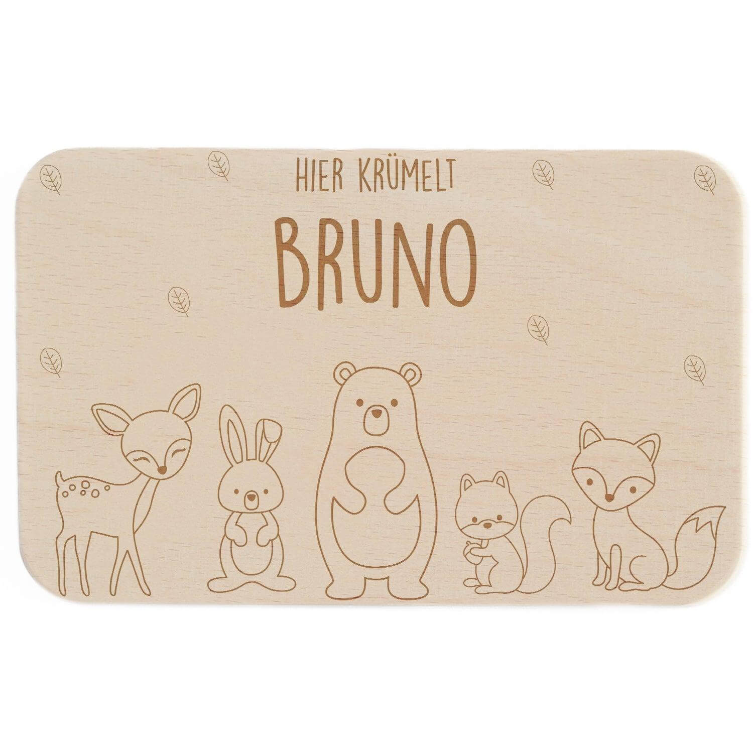 handcrafted breakfast board with personalized animal family engraving