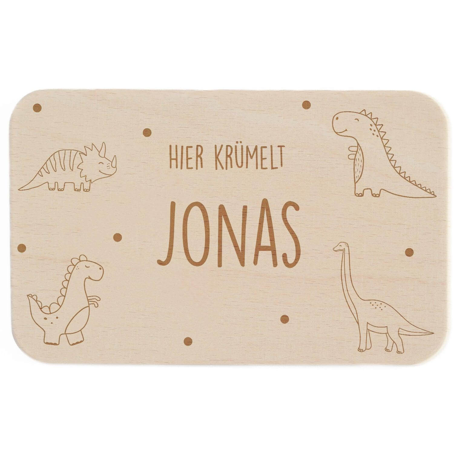 handcrafted breakfast board with personalized dino engraving