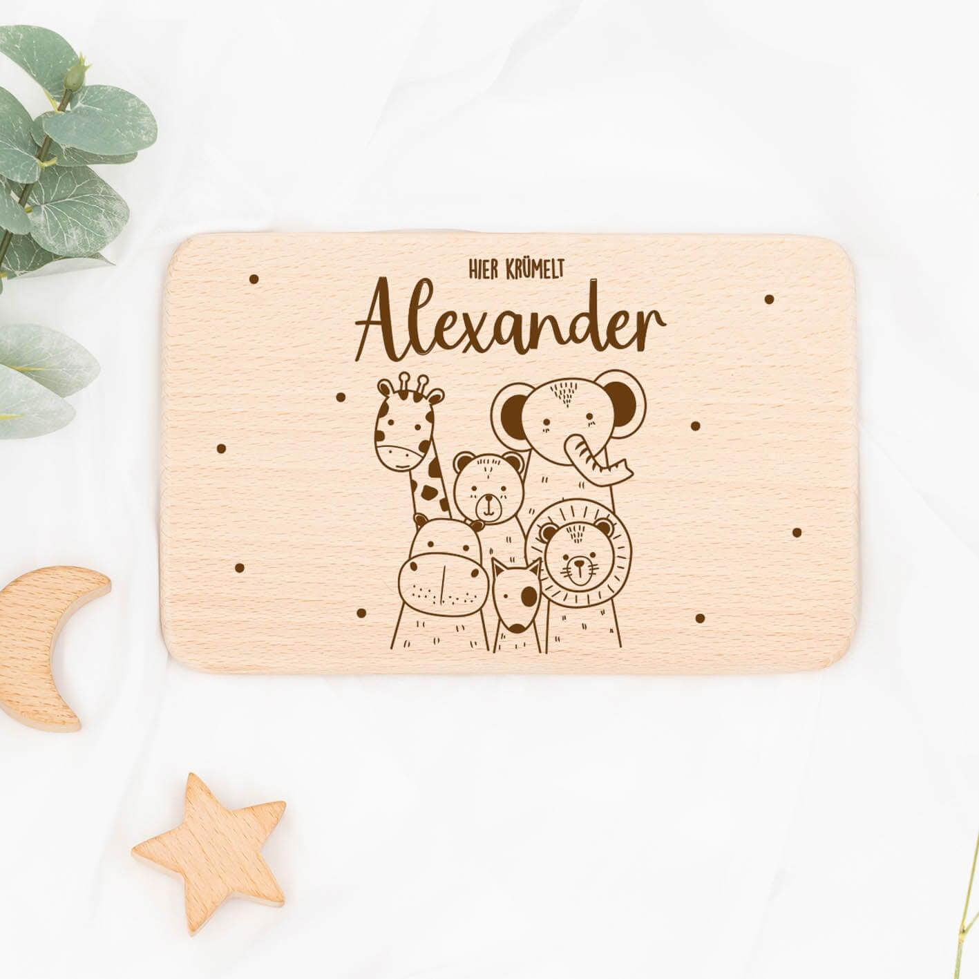 personalized breakfast board with animal friends design