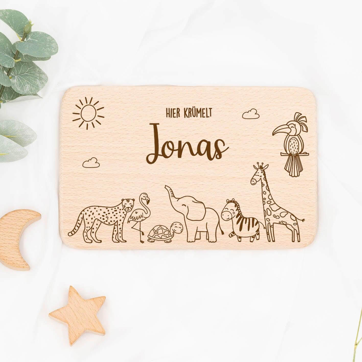 personalized breakfast board with safari design