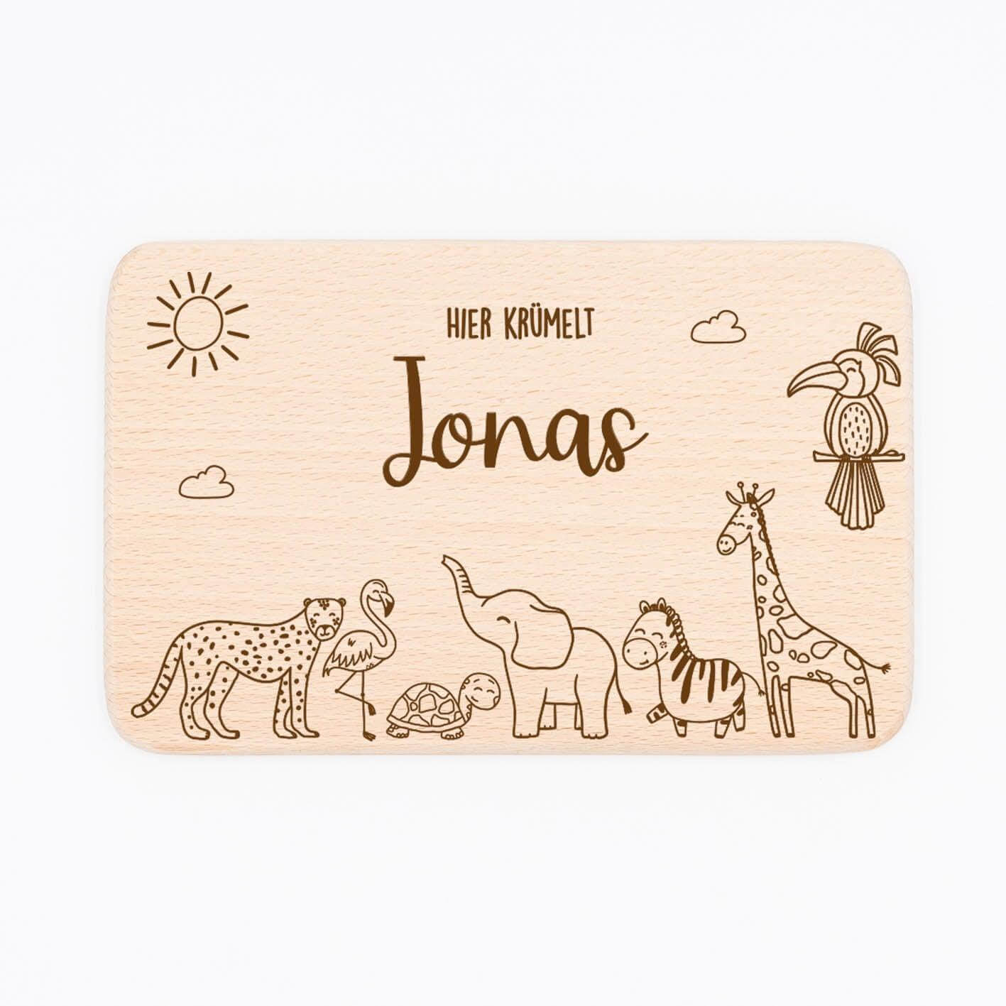 handcrafted breakfast board with safari engraving