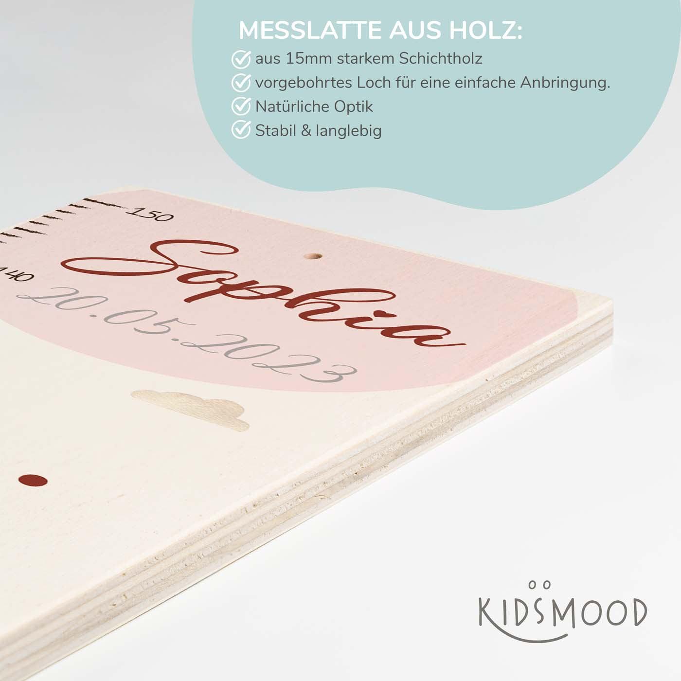 messlatte mit tierfreunde und ballon motiv und individuellem namen