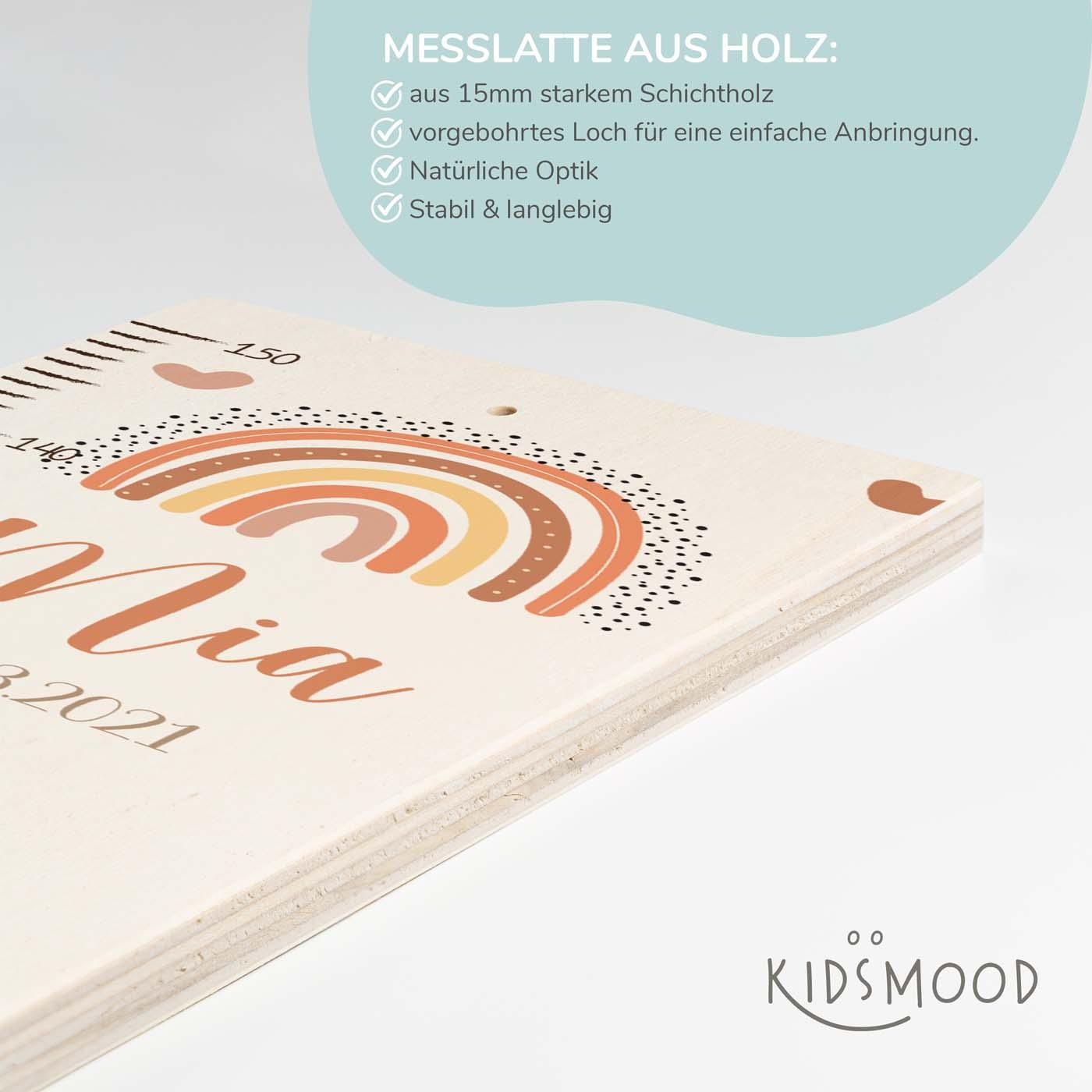 messlatte mit regenbogen und wolken motiv und individuellem namen