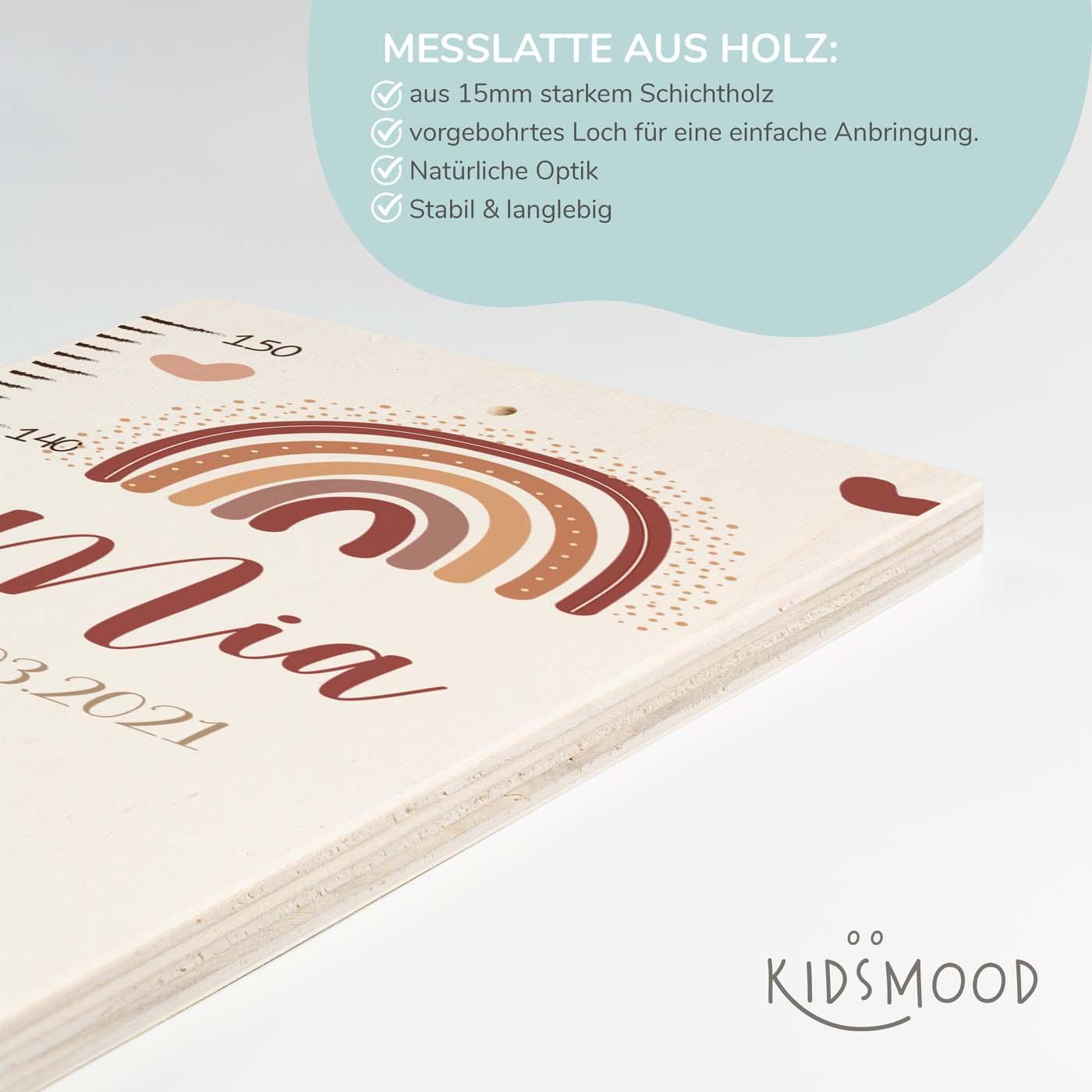 hochwertige messlatte mit regenbogen und wolken in orange personalisiert