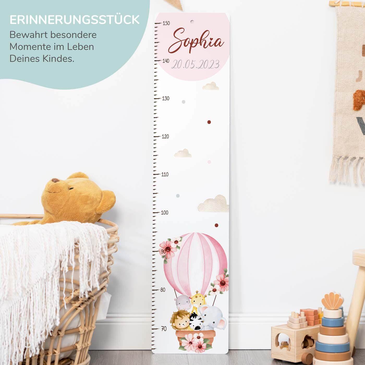 messlatte mit tierfreunde und ballon motiv für kinder