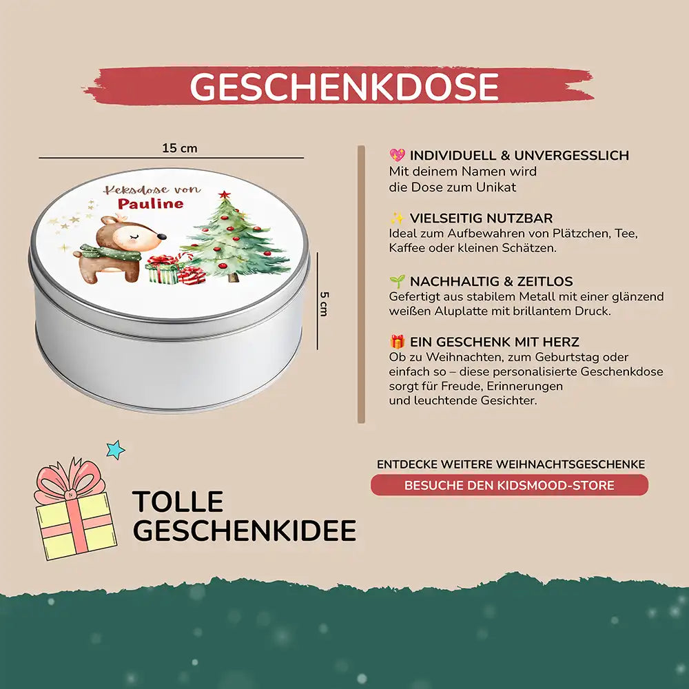 Keksdose aus Metal personalisiert - Waldzauber im Winter
