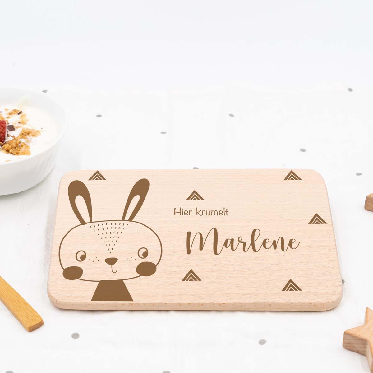 personalized rabbit breakfast board with custom name