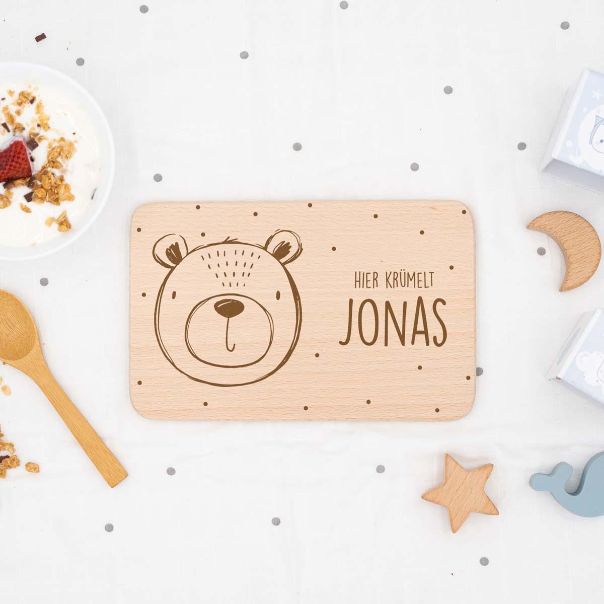 custom wooden breakfast board with bear design and name