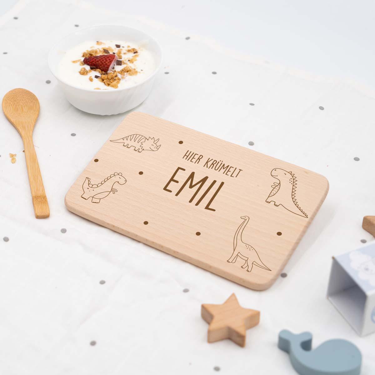 high-quality personalized dino breakfast board