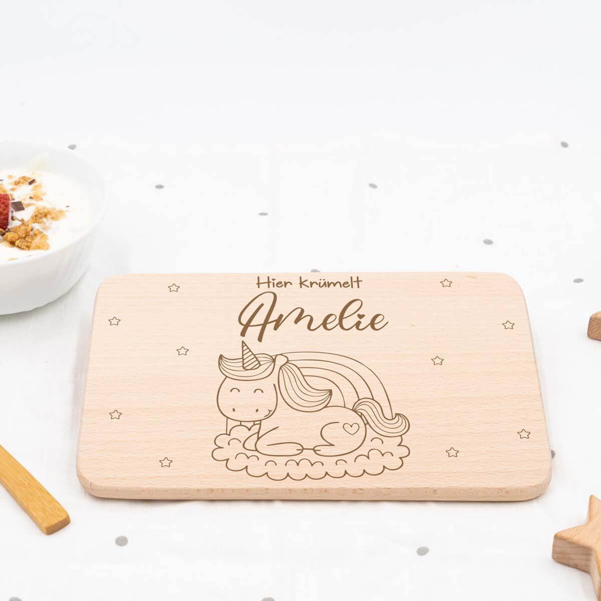 personalized unicorn breakfast board with custom name